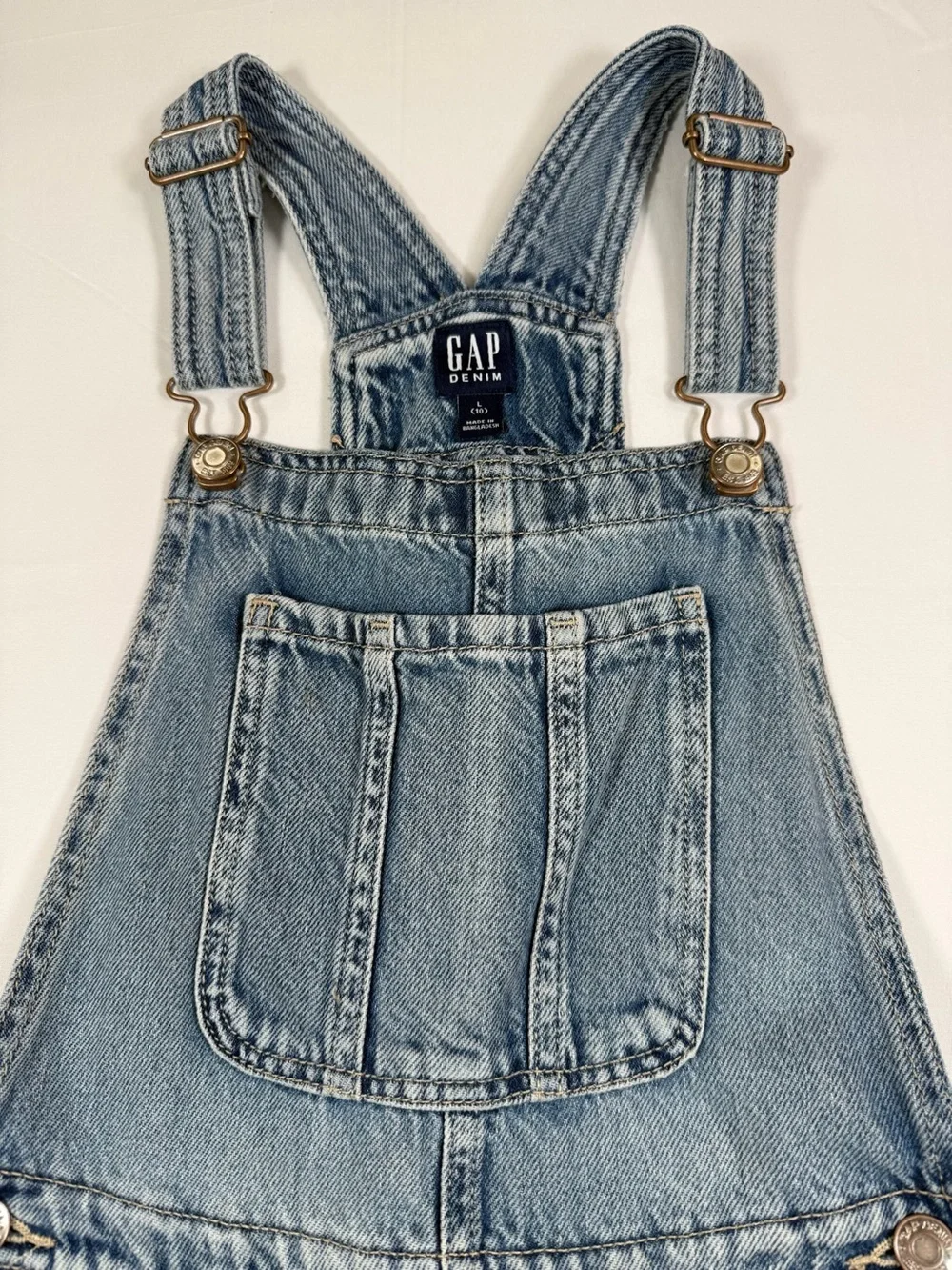 GAP Girls Light Wash Denim Overalls Size L (10) Classic Wide Leg Bib Utility